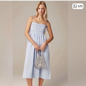 J CREW PALOMA DRESS IN BLUE STRIPE COTTON POPLIN SIZE LARGE